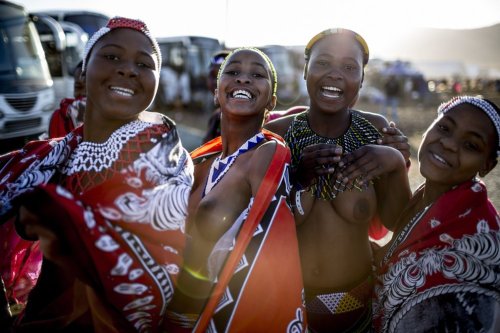     Zulu women at the reed dance. Via The Guardian.   Unmarried and childless women travel from various chiefdoms to attend.  