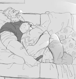 orenjimaru:  before sleep doodle Reinhardt holds the TV remote