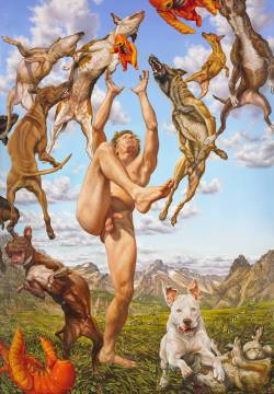 maximien:  Salon Dogs Meet Death Worm Painting by Susannah Martin