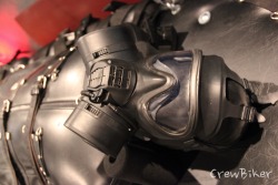 crewbiker:  Rubber covered subject secured in Mr. S Leather Sleepsack