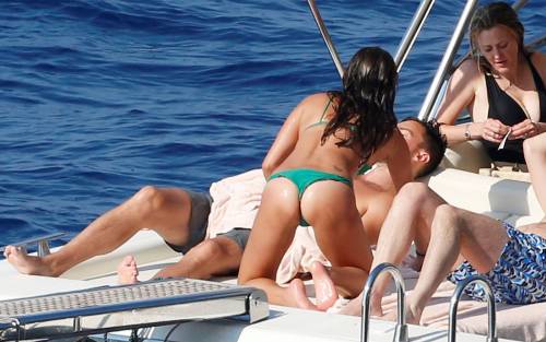 toplessbeachcelebs: Lea MicheleÂ nipple slip whileÂ swimmingÂ in Italy (July 2014) 