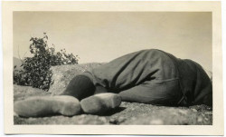 hauntedbystorytelling: Man lying down, view from behind, vintage