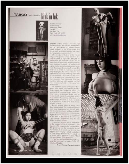 lightworship:  “Strictly Bondage” review in Hustler’s Taboo MagazinePick up a copy of the December 2013 issue of Taboo Magazine, on sale now, to read a wonderful review of my book! Purchase my book on Amazon!  