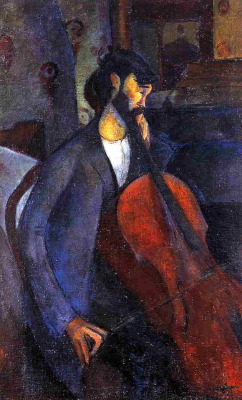 artist-modigliani:  The Cellist, Amedeo Modigliani Medium: oil,canvashttps://www.wikiart.org/en/amedeo-modigliani/the-cellist-1909