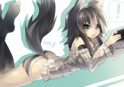 kitsuneears:  I just love black stockings.. Especially when kitsune