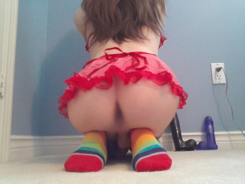 lynne-en-femme:  sissy-scarlet:  how do you guys like my new bimbo outfit? (webms to follow!)  So adorable! I just want to eat her all up!!