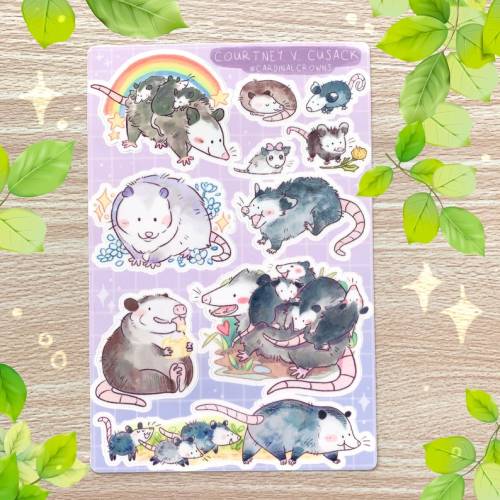 littlealienproducts:    Cute Opossum Sticker Sheet (Waterproof)