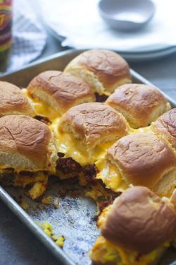 food-for-comfort:  Cheesy Mexican Breakfast Sliders   Soft scrambled