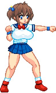 Cute oppai school girl fighter striking with her fist.
