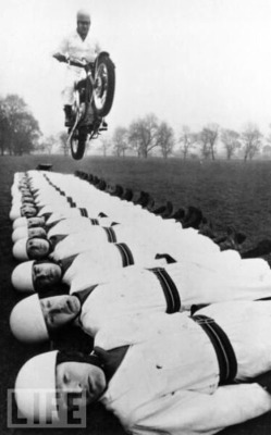 Sergeant Major Tom Gledhill, riding a standard BSA A50 twin motorcycle,