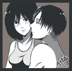 aria-e:  Mikasa: (*´・ｖ・)  Levi: (￣^￣) 