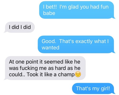 atxcouple421:  Our texts from after her company left!!  So hot hearing about her experiences!! Itâ€™ll be even hotter when I get home from work in the morning and hear about it while I rub her down!! 