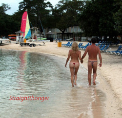straightthonger:  #thong couple   #at the beach  #bikini couple