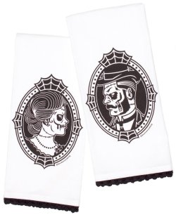 obsessedwithskulls:  Sourpuss Zombie Cameo Tea Towel Set. AVAILABLE