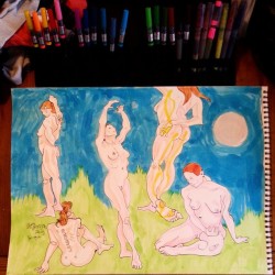 Put some color into a sheet of life drawings from a while back.
