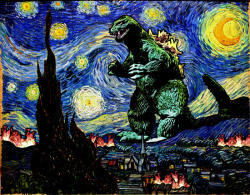 artagainstsociety:Godzilla versus Starry Night by Kamonkey