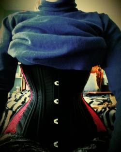 hippieinacorset:  My 22" Red and Black mesh corset is closed