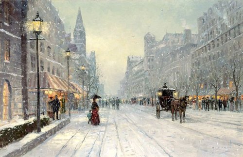 ollebosse:    Winter’s  Dusk in a painting by Thomas Kinkade