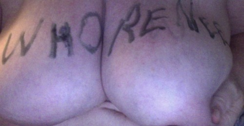 whoreneegirl:  some bodywriting for you guys! cuz iâ€™m bored and horny. and horny. and wet. and horny.Â   “Cum. Whorenee”