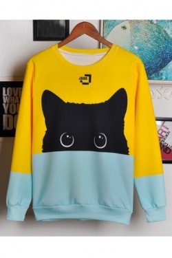 nobodycould: Lovely Cozy Pullover Sweatshirts  Color Block Cat