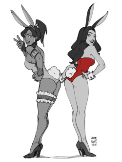 saltyconch:Sketch commission of Korra and Asami! BUNNIES!!! <