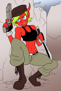 Drawlloween #2 - DevilA quick paramilitary devilgal. I’ll probably