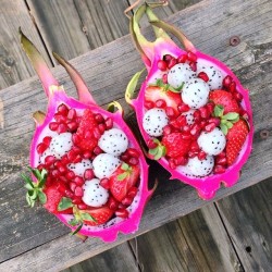 fit-magic:  eat-to-thrive:  Dragon fruit “bowls” filled with