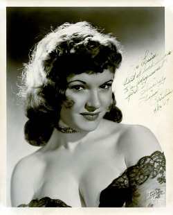 Tina Christine Vintage promo photo personalized to the mother of Burlesque emcee and entertainer, Bucky Conrad: “To Louise  — Best of luck always to a very sweet girl  — Sincerely, Tina Christine  4/16/57 ”..