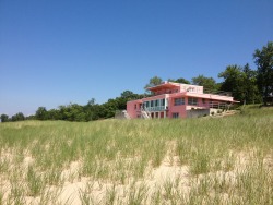 pink house on lake michigan