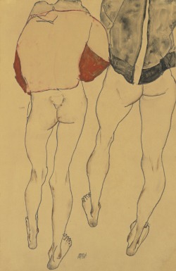 Egon Schiele Zwei stehende weibliche halbakte. 1913gouache, watercolour