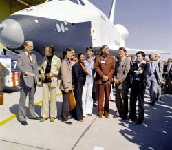 The Star Trek cast meet the Enterprise.