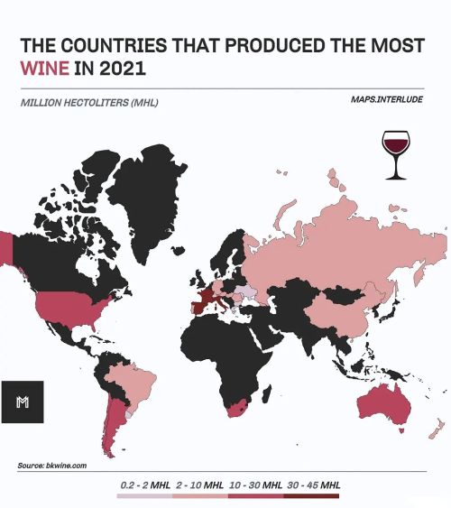 mapsontheweb:   The countries that produced the most wine in