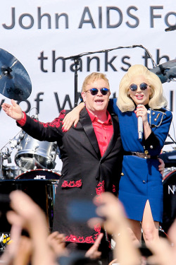 gagasgallery:  Lady Gaga and Elton John perform at Elton John’s