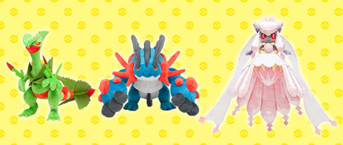 squeakykins:  zombiemiki:  More Pokemon Center exclusive plush for ORAS release day~ Along with Primal versions of Groudon and Kyogre, there will also be Mega-Evo plush of Sceptile, Swampert, and Diancie… …and a rather large size Wailord. (All plush,