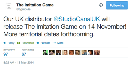 The Imitation Game is set for release on November 14, 2014 in