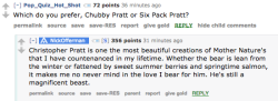 violue: bootycap: Nick Offerman on Chris Pratt [x]  I WISH SOMEONE