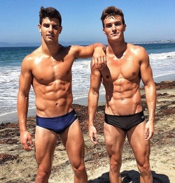 itsswimfever:  Two muscleboys at the beach. Who is your favorite?