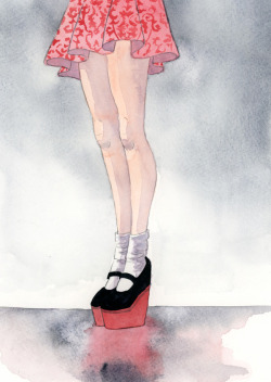 reneenault:  Watercolor sketch: Keep Your Feet Out of the Rain.