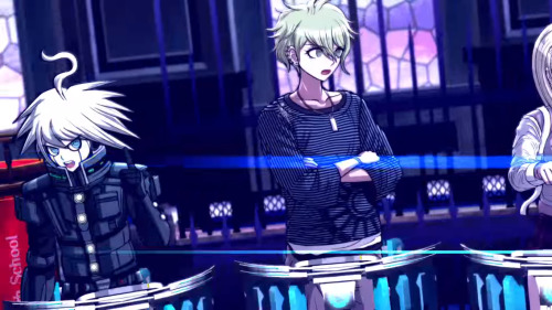 atalantaz:Where did that guy go? The one on the left side of the protag It doesn’t look like they switched seats, the order is still Robohoge -> Missing guy -> Protag -> Witch girl -> Checkered guy was he the first to go? If so, then Monokuma