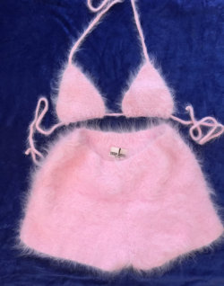thegolddig:  Pink Angora String Bikini Top & Matching Boyshorts(more