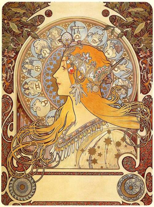 artist-mucha:  Zodiac, 1896, Alphonse MuchaSize: 65.7x48.2 cmMedium: lithography