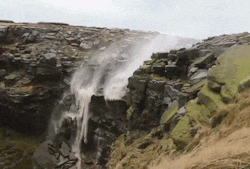 Strong winds make waterfall run backwards The River Kinder is