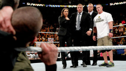 hbshizzle:  The Authority and John Cena with expressions of disgust