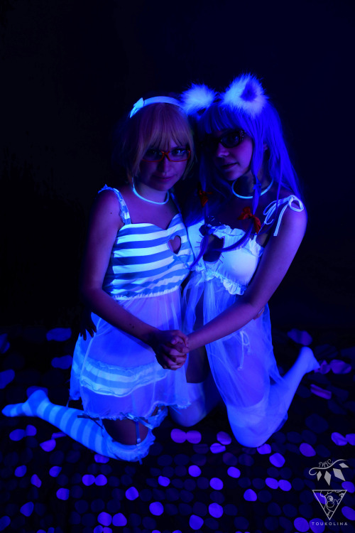 toukolina:  First part of pics with @marusera ^_^Cat lingerie Patchouli x Nightgown Alice Megratroid <3 Patchy - http://facebook.com/toukolinaAlice - https://www.facebook.com/marusera.cosplay/   Here’s the rest of that great blacklight Touhou cat
