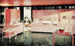 theniftyfifties:  Pink and green kitchen from Better Homes &