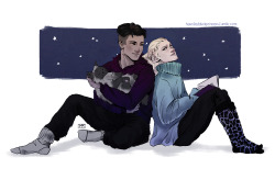 hauntedduckprincess:  Nighty night… Otabek and his two cats:)