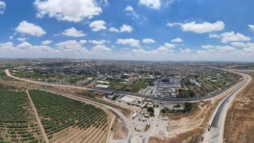 An aerial view of Qalqilya city, Palestine.The city is surrounded