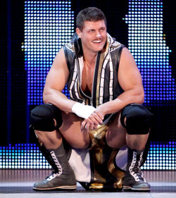 rwfan11:  Cody Rhodes - squatting with a huge gold bulge! ….I