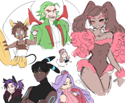 doodles of all my caught shinies as gijinkas (minus tsareena