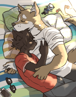 leafmadeart:  Sleepy snuggles~ Personally, I prefer the air flat colors of this, but the light helps set the mood. 